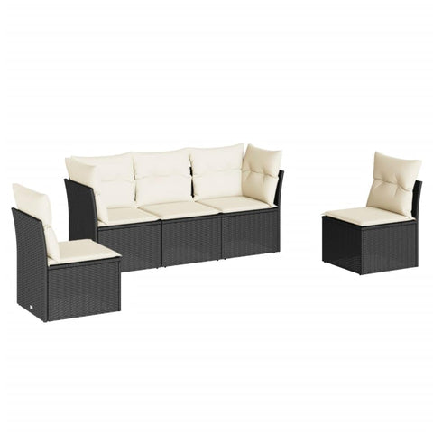 vidaXL Patio Sofa Set with Cushions 5 Piece, Outdoor Conversation Set, Sectional Sofa for Balcony Garden, Modern Style, Black Poly Rattan