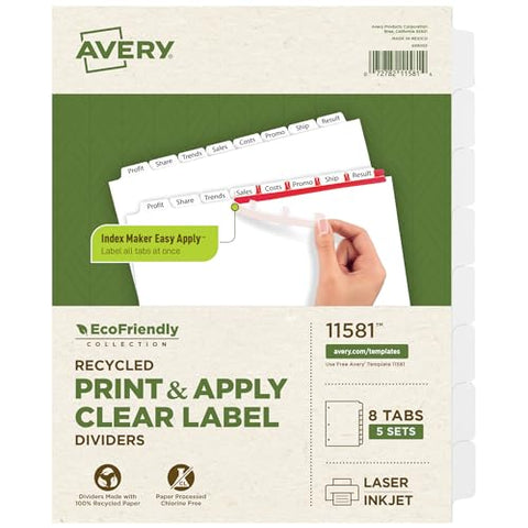 Index Maker Ecofriendly Print And Apply Clear Label Dividers With White Tabs 8-Tab 11 X 8.5 White 5 Sets
