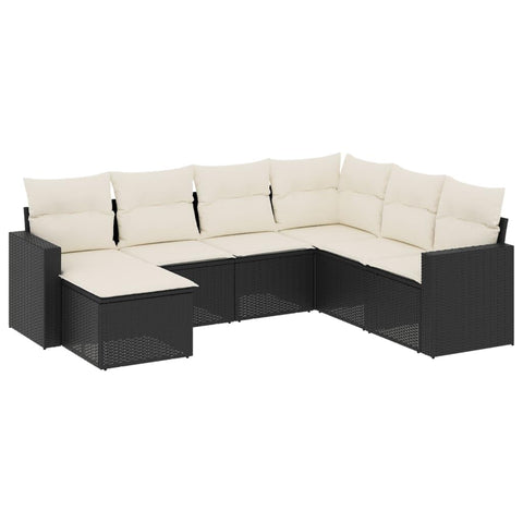 vidaXL Patio Sofa Set with Cushions 7 Piece, Outdoor Conversation Set, Sectional Sofa for Balcony Garden, Patio Furniture, Black Poly Rattan