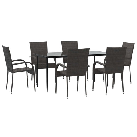 vidaXL Patio Dining Set 7 Piece, Rattan Patio Conversation Set, Wicker Outdoor Dining Table and Chair Set for Garden, Modern Style, Brown Poly Rattan
