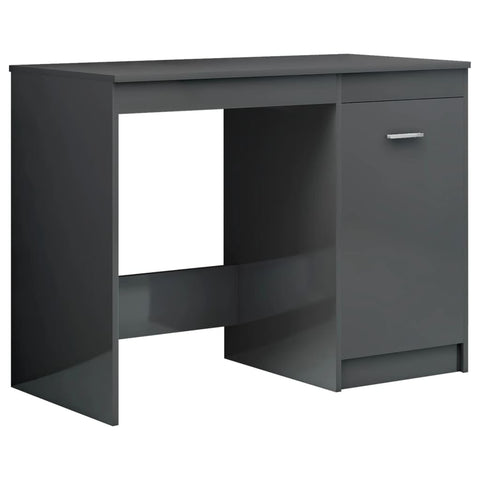 vidaXL High Gloss Gray Engineered Wood Desk with Integrated Cabinet, Sturdy & Durable Modern Writing Desk for Study & Work Area