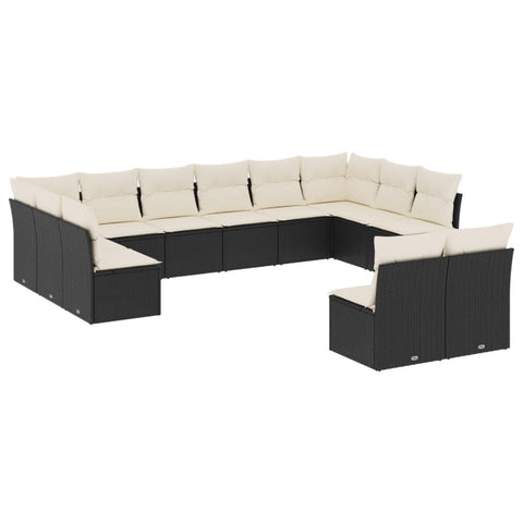 vidaXL 12 Piece Garden Sofa Set with Cushions Black and Cream UV Resistant Outdoor Modular Furniture Sets Patio Lounge Wicker Poly Rattan Pe Corner