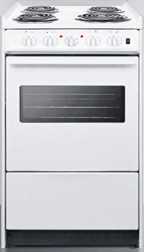 Summit WEM110RW 20"" Freestanding Electric Range with 4 Coil Elements Slide-In Look Stainless Steel Rear Trim in White