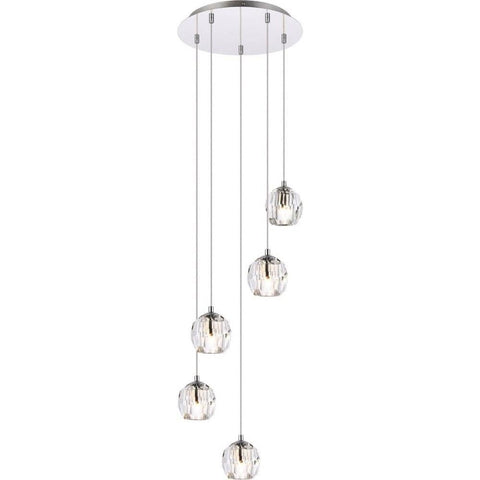 Elegant Lighting Luxurious Eren Adjustable Hanging 5 Lights Pendant for Living Room, Kitchen, Bedroom & Hallway, Chrome