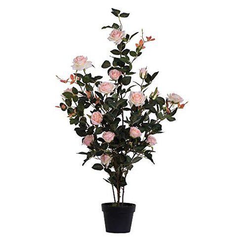 Vickerman Everyday 45" Indoor Artificial Pink Rose Plant - Black Plastic Pot - Lifelife Home Or Office Decor - Faux Potted Bush - Maintenance Free