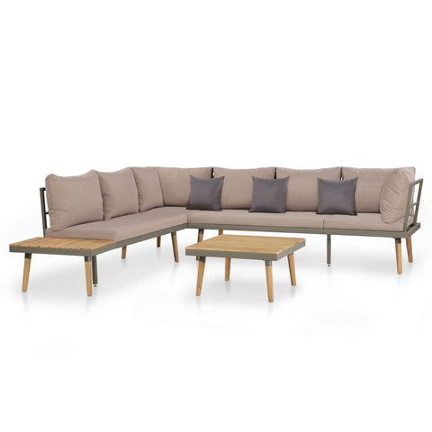 vidaXL Sofa Set Brown and Grey Solid Acacia Wood, Steel, Polyester 4-Piece