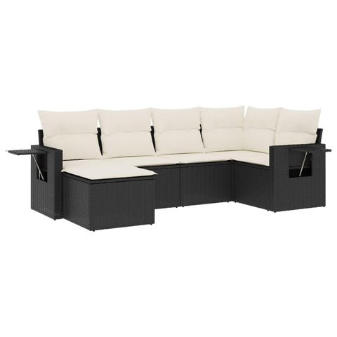 vidaXL Patio Sofa Set with Cushions 6 Piece, Outdoor Conversation Set, Sectional Sofa for Balcony Garden, Modern Style, Black Poly Rattan