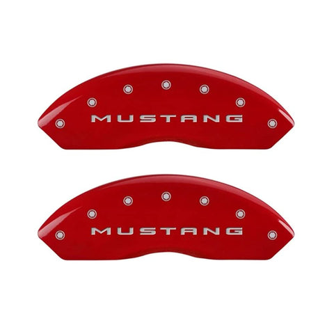 MGP Caliper Covers - Brake Caliper Covers 2015-2023 Ford Mustang (Standard Brakes) - Front and Rear Set - Mustang/Bar & Pony Logo - Red