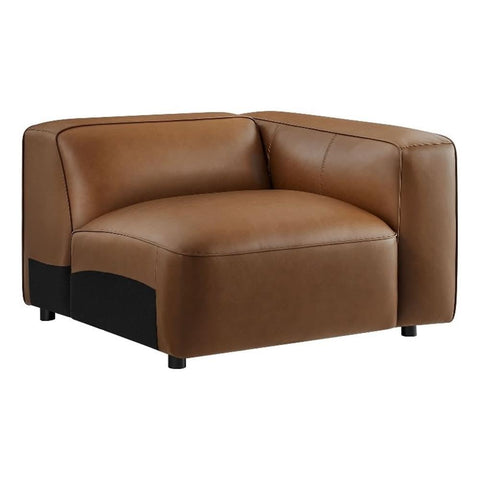 Modway Auren Vegan Leather Right Modular Armchair in Coffee - Faux Leather Right Arm Facing Sectional Chair - Mid Century Modern Single Sofa Chair - Living Room Oversized PU Leather Chair