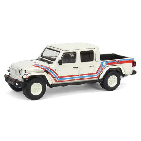 Greenlight 2021 Jeep Gladiator Pickup Truck Super Jeep Tribute White with Red and Blue Stripes Hobby Exclusive Series 1/64 Diecast Model Car