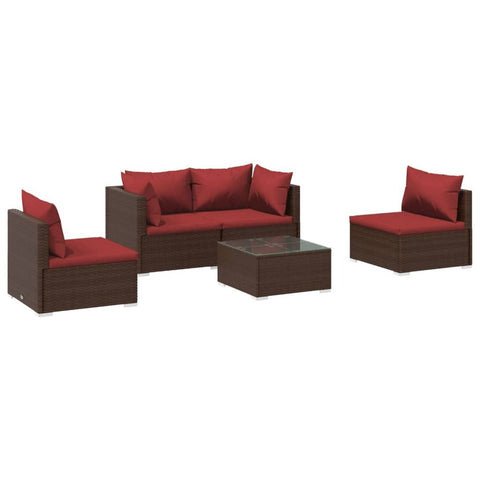 vidaXL Patio Lounge Set 5 Piece, Patio Furniture Set for Outdoor Garden, Sectional Sofa with Cushions, Corner Sofa, Poly Rattan Brown