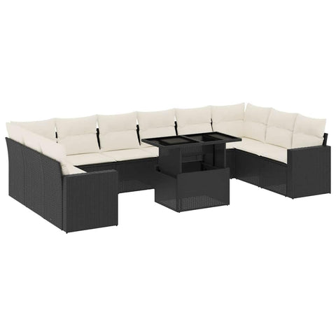 vidaXL Patio Sofa Set with Cushions 11 Piece, Garden Lounge Set, Outdoor Conversation Set, Sectional Sofa for Garden, Modern Style, Black Poly Rattan