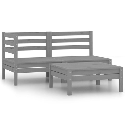 vidaXL 3 Piece Patio Lounge Set - Solid Pinewood, Gray - Assembly Required