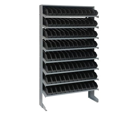 Quantum Storage Systems QPRS-100BK Solid Single Sided 8 Shelves 96 Economy Black Bins 60" H x 36" W x 12" D