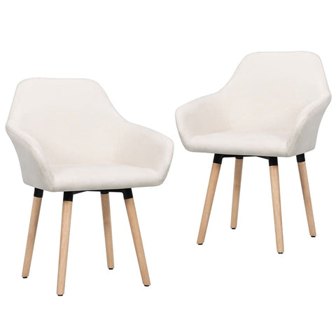 vidaXL Modern Cream Dining Chairs Set of 2 Ergonomic Padded Armrests Durable Polyester Upholstered Solid Beech Wood Legs Stylish Indoor Seating Solution Chair Room Dinner Armrest