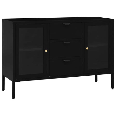 vidaXL Sideboard Home Indoor Bedroom Living Room Buffet Storage Book Side Cabinet Sideboard Furniture Black 41.3" Steel and Tempered Glass