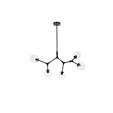 Elegant Lighting Cavoli 5 Lights Iron and Glass Chandelier in Black