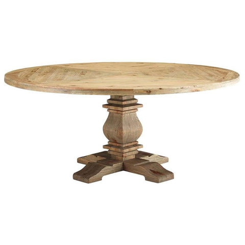 Modway Column 71" Rustic Farmhouse Pine Wood Round Kitchen and Dining Room Table, Brown