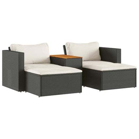 vidaXL 5-Piece Black Patio Sofa Set with Removable Cushion Covers & Acacia Wood Table - Modular PE Rattan Outdoor Seating for Garden, Deck | Comfortable & Weather-