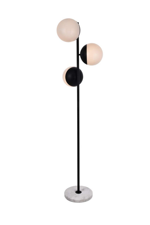 Living District Indoor Modern Home Decor Bright Eclipse 3 Lights Black Floor Lamp with Frosted White Glass