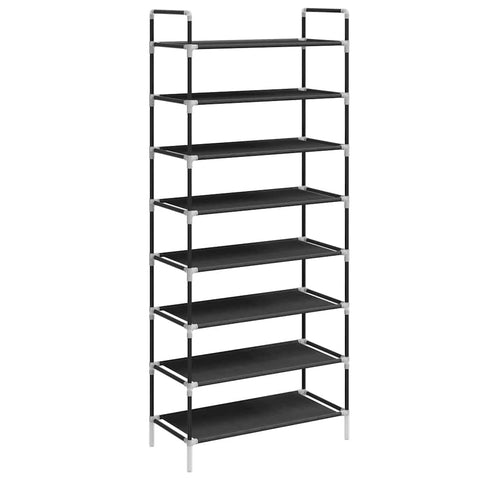 vidaXL Black Metal Shoe Rack with 8 Non-Woven Fabric Shelves and Lightweight Metal Frame - Easy to Assemble