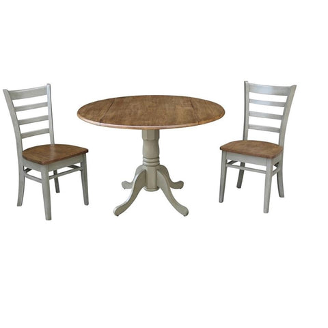 IC INTERNATIONAL CONCEPTS 42" Solid Wood Distressed Hickory/Stone Drop Leaf Table with 2 Emily Chairs