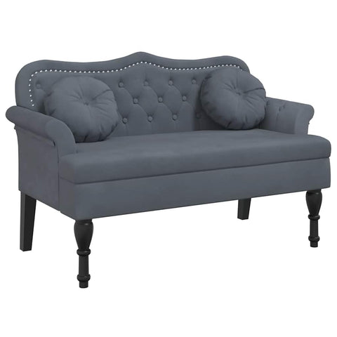vidaXL Dark Grey Velvet Upholstered Bench with Cushions Retro Style 47.4X25.6X29.5 in Indoor Benches for Living Room Or Bedroom Seating Entryway Furniture Hallway Tufted