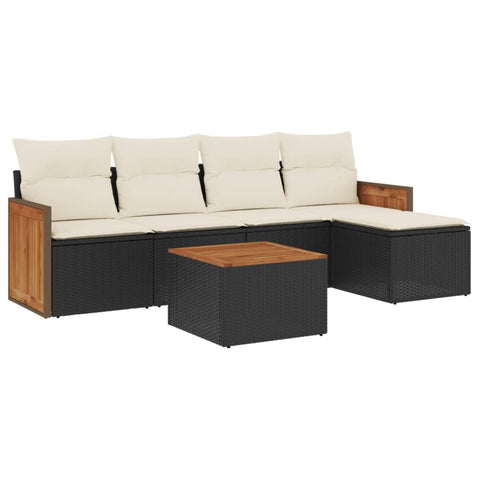 vidaXL Patio Sofa Set with Cushions 6 Piece, Outdoor Conversation Set, Sectional Sofa for Balcony Garden, Modern Style, Black Poly Rattan