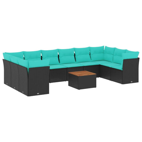 vidaXL Patio Sofa Set with Cushions 11 Piece, Outdoor Conversation Set with Storage, Patio Furniture Set, Modern Style, Black Poly Rattan