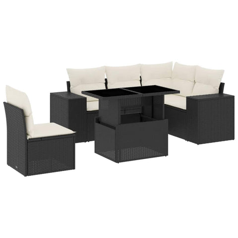 vidaXL Patio Sofa Set with Cushions 6 Piece, Garden Lounge Set, Outdoor Conversation Set, Sectional Sofa for Garden, Modern Style, Black Poly Rattan
