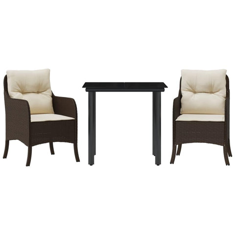 vidaXL Patio Dining Set with Cushions 3 Piece, Garden Table and Chair, Outdoor Dining Set for Balcony Backyard, Patio Furniture, Brown Poly Rattan