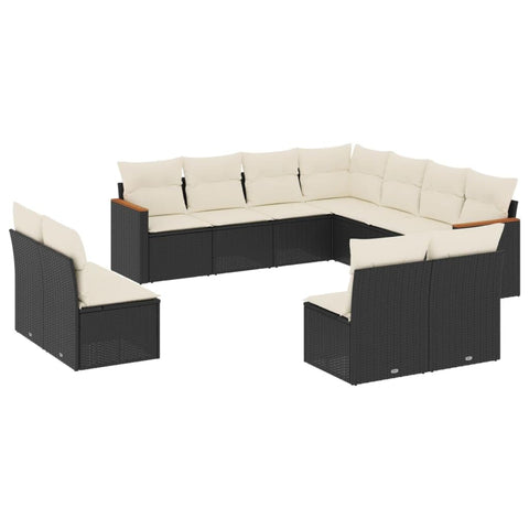 vidaXL Patio Sofa Set with Cushions 11 Piece, Outdoor Conversation Set, Sectional Sofa for Balcony Garden, Modern Style, Black Poly Rattan