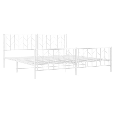 vidaXL 12'' King Metal Bed Frames with Headboard and Footboard, Platform Bed Frame with Strong Metal Slats Support, Under Bed Storage, Noise Free, White, Without Mattress