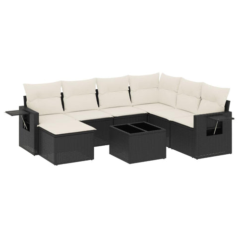 vidaXL Patio Sofa Set with Cushions 8 Piece, Outdoor Conversation Set, Sectional Sofa for Balcony Garden, Modern Style, Black Poly Rattan