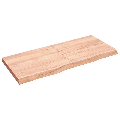 vidaXL Handmade Bathroom Countertop in Treated Solid Oak with Live Edge - Versatile Use as Vanity/Desk/Table Top - Ready-to-use Light Brown Finish, 55.1"x23.6"x(0.8"-2.4")