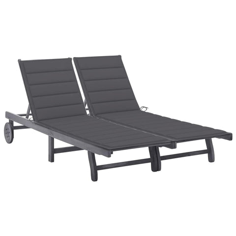 vidaXL Patio Lounge Chair, Outdoor Chaise Lounge Chair with Backrest, Sunlounger with Cushion, Sunbed, Retro Style, Gray Solid Acacia Wood