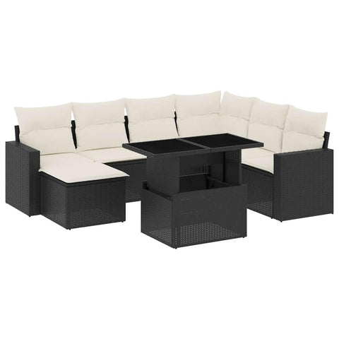 vidaXL Patio Sofa Set with Cushions 8 Piece, Garden Lounge Set, Outdoor Conversation Set, Sectional Sofa for Garden, Modern Style, Black Poly Rattan