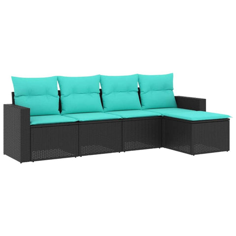 vidaXL Patio Sofa Set with Cushions - 5 Piece Outdoor Furniture, Black Poly Rattan, Modular Design, for Garden, Patio, Deck, Terrace