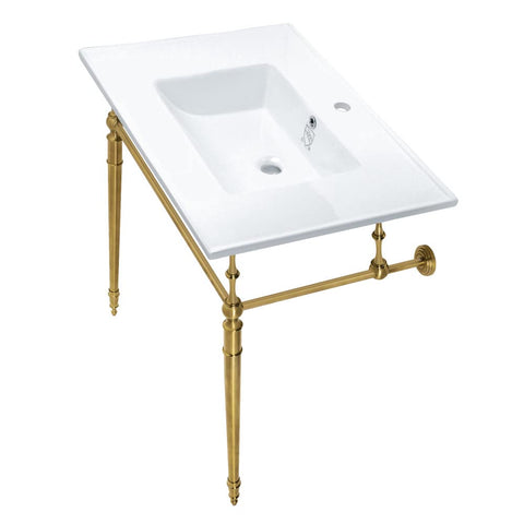 Kingston Brass KVPB312271BB Edwardian Console Sink, 31.13 x 22.06 x 33.81, White/Brushed Brass