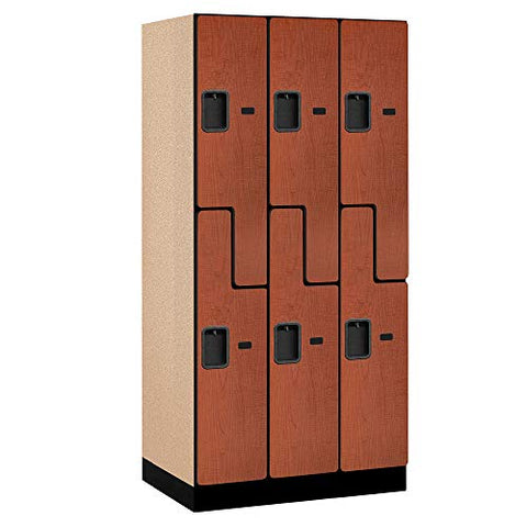 Salsbury Industries 2-Tier S-Style Designer Wood Locker with Three Wide Storage Units, 6-Feet High by 21-Inch Deep, Cherry