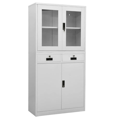 Furniking Office Cabinet Light Gray 35.4"x15.7"x70.9" Steel and Tempered Glass-F6422