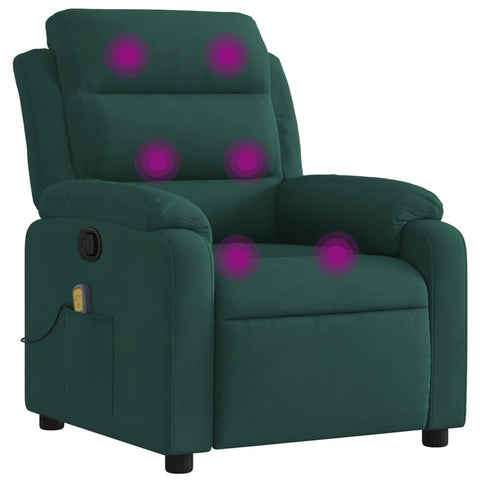 vidaXL Dark Green Velvet Massage Recliner Chair with Adjustable Armrests and Reclining Mechanism for Living Room Comfort