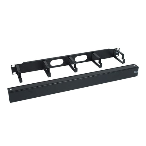 ICC 1U Ring Cable Manager Panel with Cover, Metal, 3" Cable Distribution D Rings, Horizontal Cable Management, Rackmount for 19” Network Racks, Black, Single Pack
