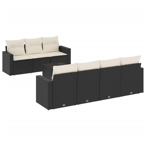 vidaXL Patio Sofa Set with Cushions 8 Piece, Sectional Sofa with Glass Table, Outdoor Conversation Set, Patio Furniture, Black Poly Rattan