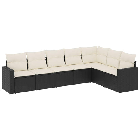 vidaXL Patio Sofa Set with Cushions 7 Piece, Outdoor Conversation Set, Sectional Sofa for Balcony Garden, Patio Furniture, Black Poly Rattan