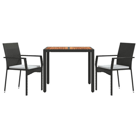 vidaXL Patio Dining Set 3 Piece, Patio Conversation Set with Cushions, Outdoor Furniture Set for Garden Backyard Poolside, Black Poly Rattan