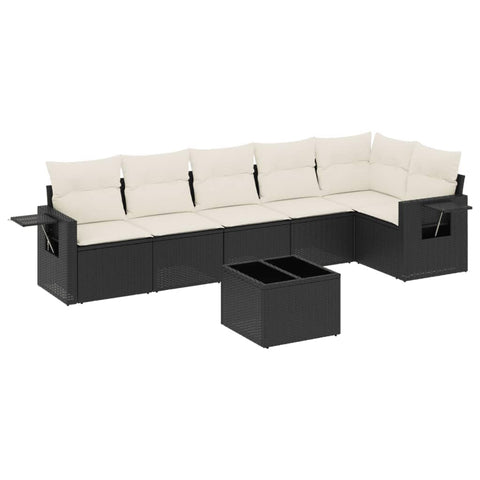 vidaXL Patio Sofa Set with Cushions 7 Piece, Outdoor Conversation Set, Sectional Sofa for Balcony Garden, Modern Style, Black Poly Rattan