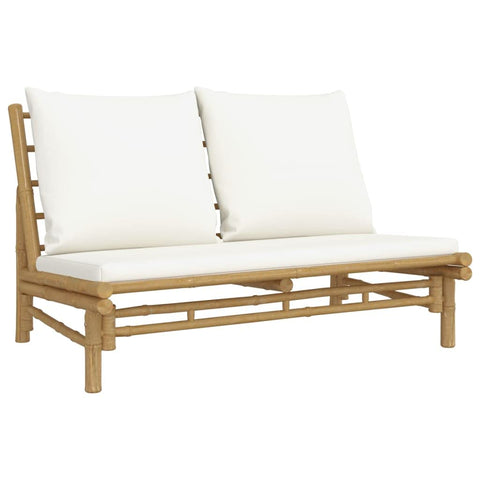 vidaXL Patio Furniture Set 2 Piece Loveseat with Cream White Cushions Bamboo