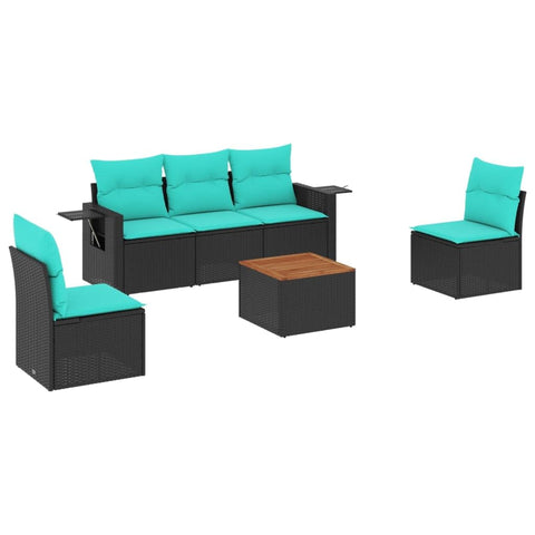vidaXL Patio Sofa Set with Cushions 6 Piece, Outdoor Conversation Set, Sectional Sofa for Balcony Garden, Modern Style, Black Poly Rattan