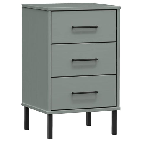vidaXL Oslo Solid Pine Wood Bedside Cabinet with 3 Drawers and Metal Legs â€“ Gray Finish | Sturdy and Durable Bedroom Furniture | Ample Storage Space